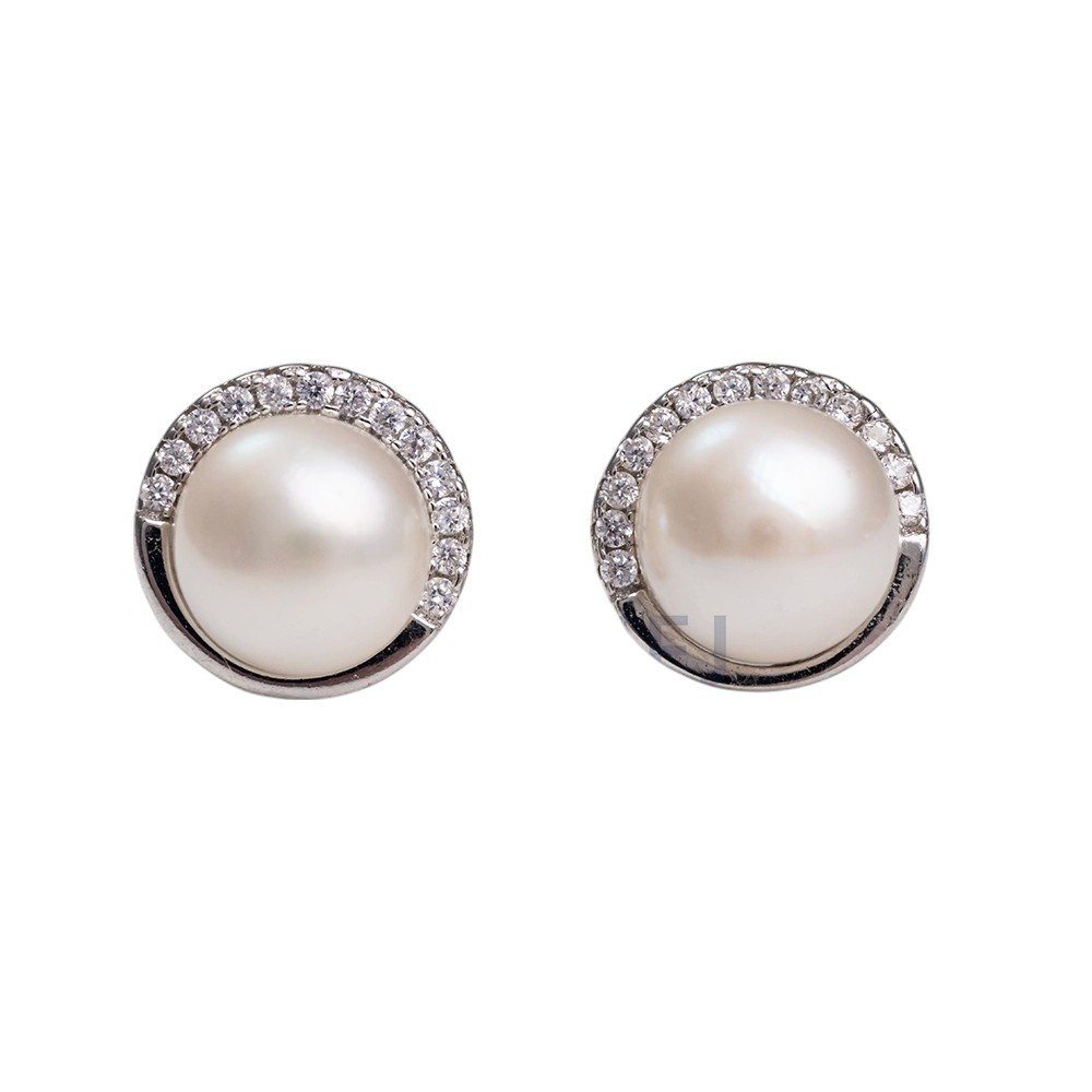 Khuyên tai ngọc dẹt viền nửa – SP1230