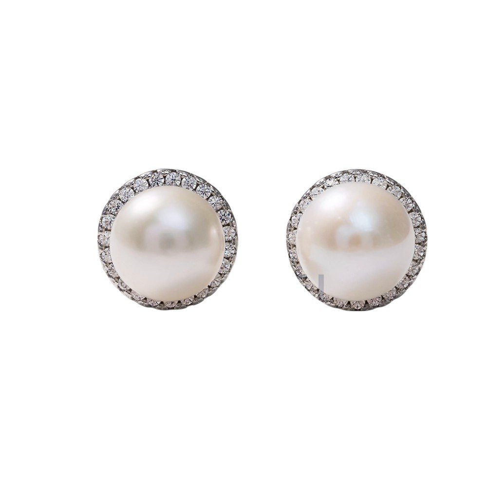 Khuyên tai ngọc viền đá tròn – SP1232