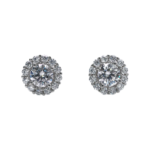 Khuyên tai bạc đài hoa đá tròn ôm đá giữa bốn chấu sang trọng