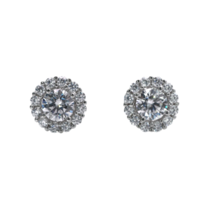 Khuyên tai bạc đài hoa đá tròn ôm đá giữa bốn chấu sang trọng