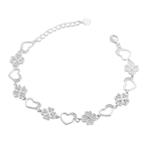 Lắc tay bạc cỏ bốn lá & trái tim - 3734