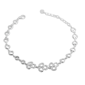 Lắc tay bạc hoa ba cánh viền trái tim - 3735