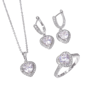 Set trang sức bạc S925 trái tim đính đá - K0001