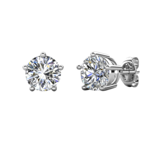 Bông tai bạc S925 moissanite tròn 6 chấu - K0013