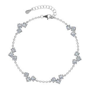 Vòng tay bạc S925 clover đính moissanite - K0015