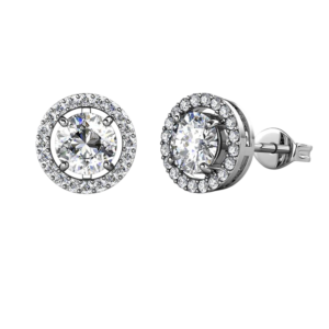 Bông tai bạc S925 moissanite halo 1 carat - K0050