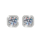 Bông tai bạc S925 đá vuông halo zirconia – K0059