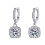 Bông tai bạc S925 hoop đá vuông lấp lánh – K0060