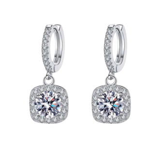 Bông tai bạc S925 hoop đá vuông lấp lánh - K0060