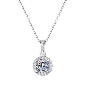Dây chuyền bạc S925 mặt tròn moissanite 1 carat - K0075