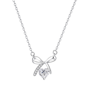 Dây chuyền bạc S925 mặt nơ đá trái tim zircon - K0087