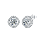 Bông tai bạc S925 đinh tán đá tròn halo zircon – K0089