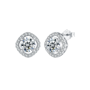 Bông tai bạc S925 đinh tán đá tròn halo zircon - K0089