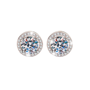 Bông tai bạc S925 moissanite tròn halo 1CT - K0098