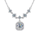 Dây chuyền bạc S925 mặt vuông moissanite 1CT halo – K0100