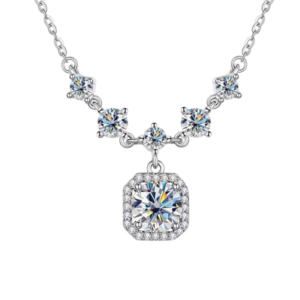 Dây chuyền bạc S925 mặt vuông moissanite 1CT halo - K0100