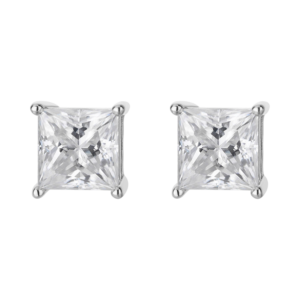 Bông tai bạc S925 moissanite princess 1CT tối giản - K0101