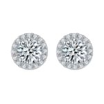 Bông tai bạc S925 moissanite tròn halo 1CT – K0102