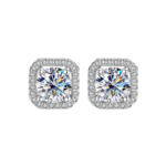 Bông tai bạc S925 moissanite vuông đính halo 1CT – K0103