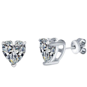 Bông tai bạc S925 moissanite trái tim solitaire 1CT - K0104