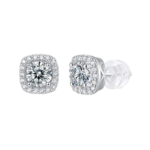 Bông tai bạc S925 moissanite vuông halo 1CT – K0105