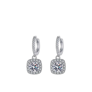 Bông tai bạc S925 moissanite vuông halo dạng vòng 1ct - K0107