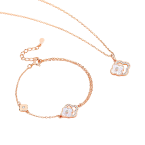 Set dây chuyền và lắc tay bạc S925 cỏ 4 lá - K0143