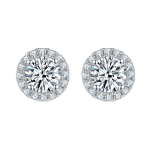 Bông tai bạc S925 moissanite halo 0.5CT - K0145