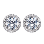 Bông tai bạc S925 đá tròn halo thanh lịch – K0152