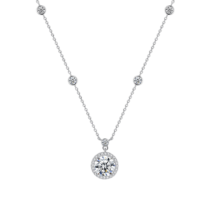 Dây chuyền bạc S925 mặt đá zircon tròn halo - K0153