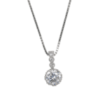 Dây chuyền bạc mặt thanh viền ba đá xếp thả đá nhỡ chấu kép – 1200