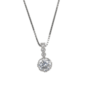 Dây chuyền bạc mặt thanh viền ba đá xếp thả đá nhỡ chấu kép - 1200