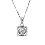 Dây chuyền bạc mặt vuông cao đá giữa đế phay cạnh hình tim – 1202