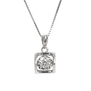 Dây chuyền bạc mặt vuông cao đá giữa đế phay cạnh hình tim - 1202