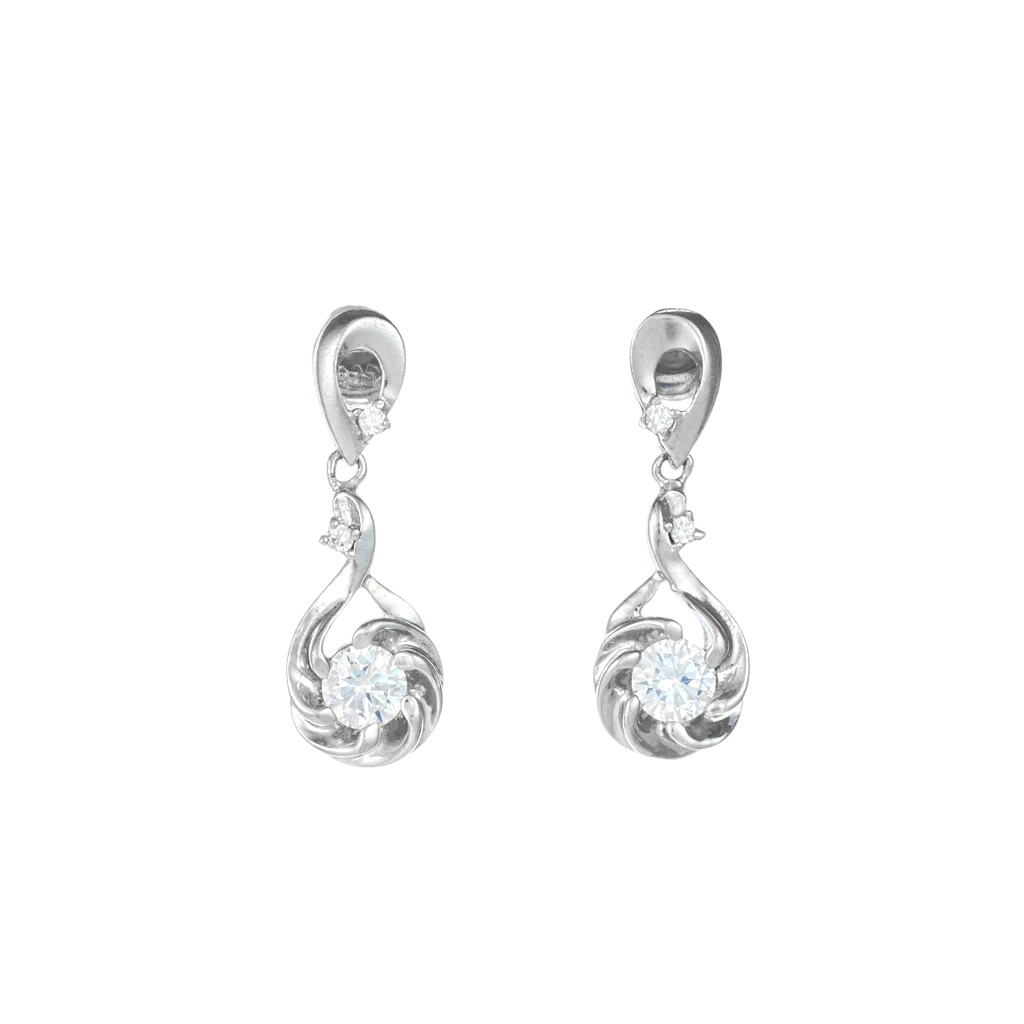 Bông tai bạc s925 thả hoa xoắn đính đá - 1211