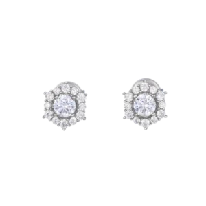 Bông tai bạc s925 đá tròn viền đá nhỏ - 1218