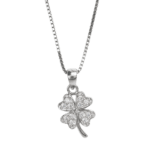 Dây chuyền bạc xích mặt cỏ bốn lá đính đá dăm may mắn – 1466