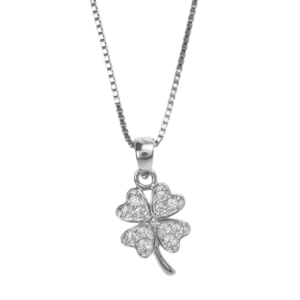 Dây chuyền bạc xích mặt cỏ bốn lá đính đá dăm may mắn - 1466