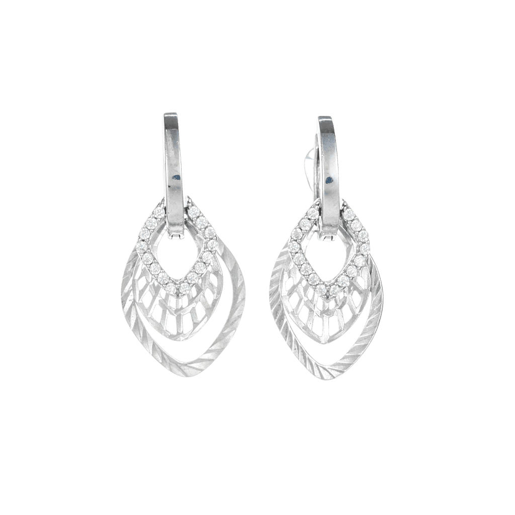 Bông tai bạc s925 ba lá xếp đính đá - 1870