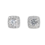 Khuyên tai Bạc KFJ nụ đá 4 chấu và viền đá xếp vuông lớn – 2151