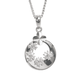 Dây chuyền bạc xích lá ovan mặt hoa bốn cánh tim tròn điểm bốn bông – 2286