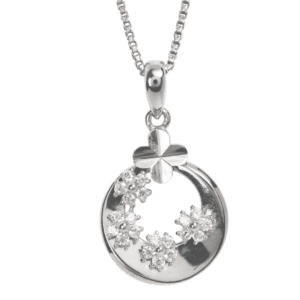 Dây chuyền bạc xích lá ovan mặt hoa bốn cánh tim tròn điểm bốn bông - 2286