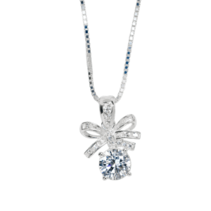 Dây chuyền bạc zích zắc mặt nơ đá nữ tính - 2939