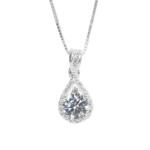 Dây chuyền Bạc KFJ MD đá cao 4chấu viền hình giọt nước nẹp đá – 3218