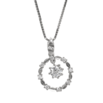 Dây chuyền bạc xích O mặt lá xếp viền tròn kết hợp đá – 3554