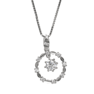 Dây chuyền bạc xích O mặt lá xếp viền tròn kết hợp đá - 3554