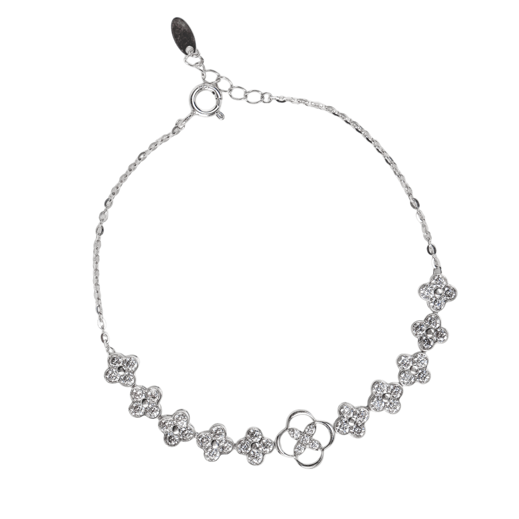 Lắc tay bạc xi hoa bốn cánh viền trơn thanh lịch - 3596