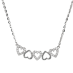 Dây chuyền bạc năm tim trơn xen đá tạo hình cỏ bốn lá – 3598