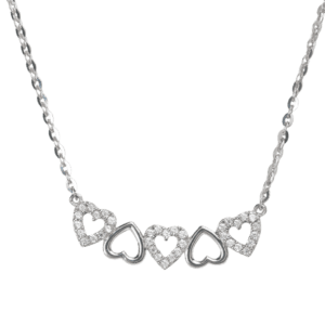Dây chuyền bạc năm tim trơn xen đá tạo hình cỏ bốn lá - 3598