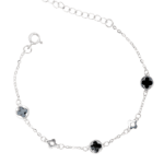 Lắc tay bạc S925 3 mặt sơn chữ thập đen mix cỏ 4 lá – 3751